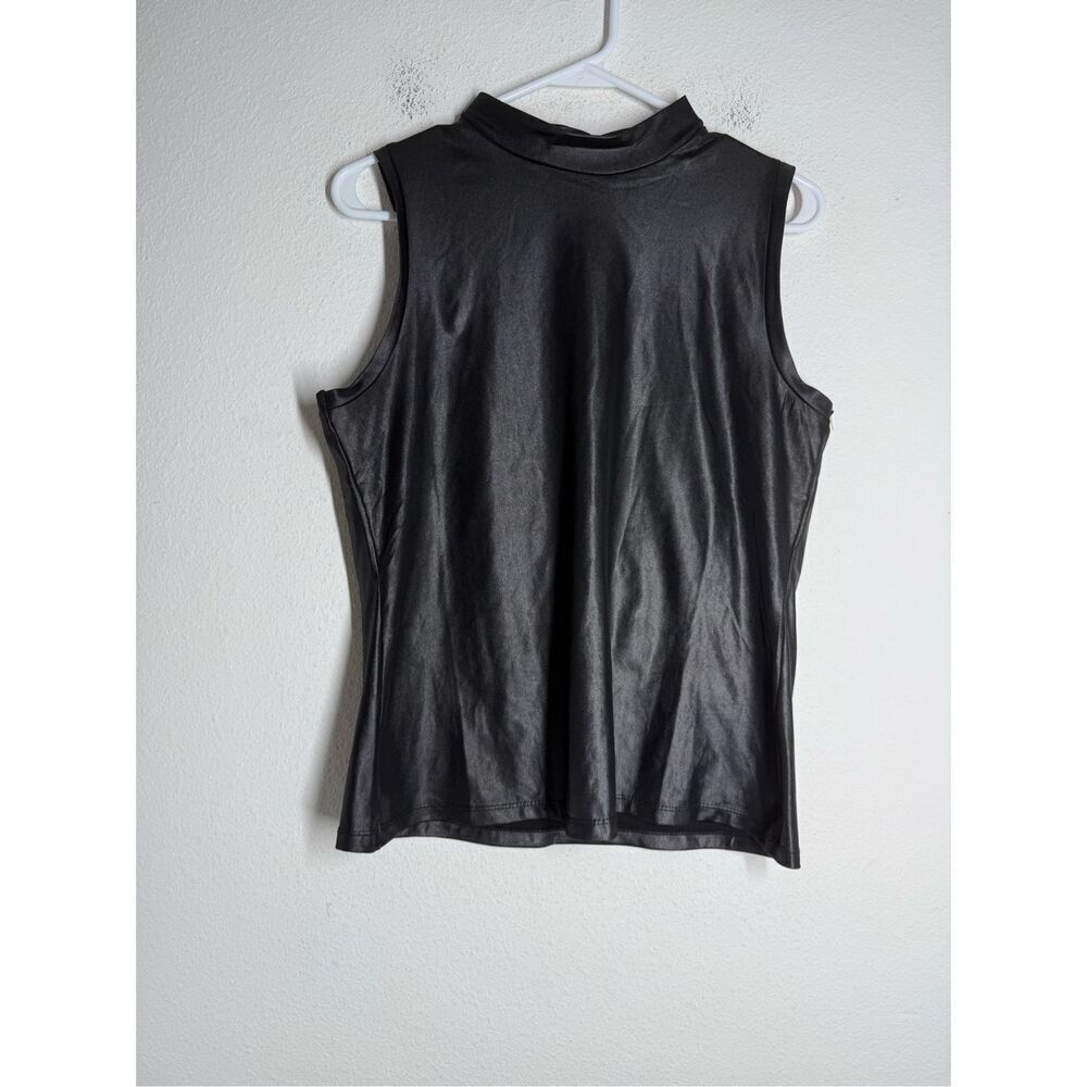 Olivia Jordan Sleeves Mock Neck Shiny Tank Top Black Size L